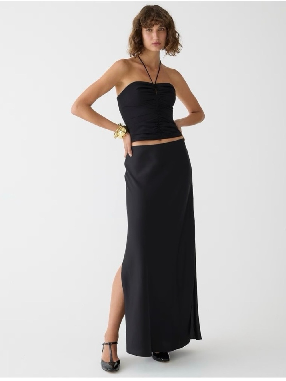J. CREW- Gwyneth Long Slip Silk Skirt Black Size XXL